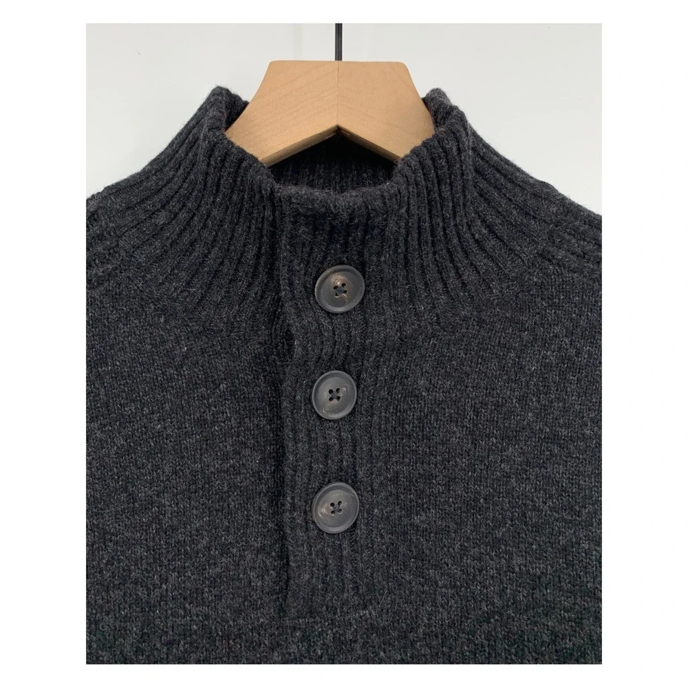Rodd & Gunn Sweater Mens Medium Charcoal Grey Wool Button Mock Neck Knit
